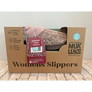 Muk Luks Slippers Taupe Purple Women’s Small S 5-6 memory foam MukLuks Suzanne